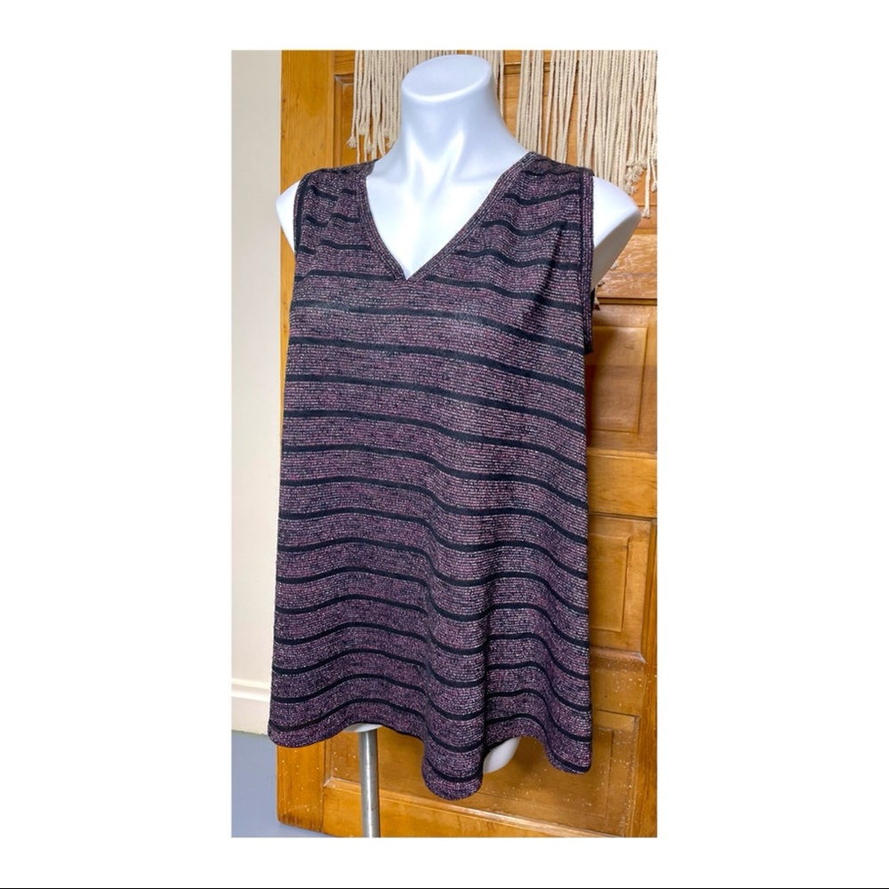 Lane Bryant V Neck Red & Purple Knit Stretch Relaxed Sleeveless Sweater Tank